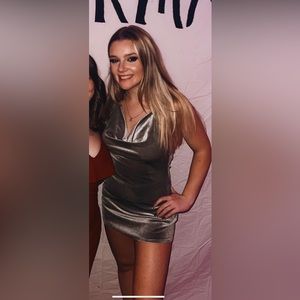 Sage Green Velvet Cowl Neck Mini Dress